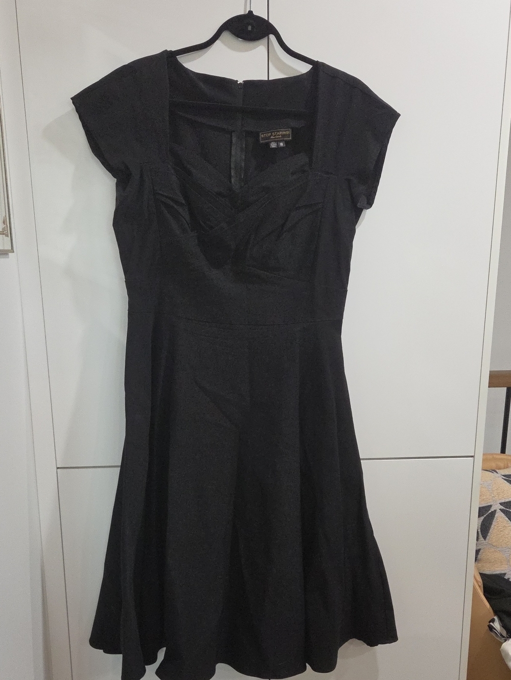 Stop Staring! Alicia EstBlack V-Neck Cap-Sleeve Fit-and-Flare Dress